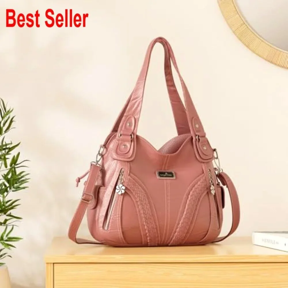Faux Leather Tote Hobo Crossbody Bag with Multiple Pockets